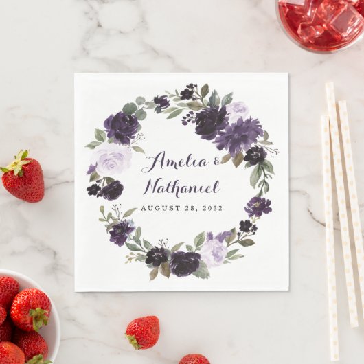 Elegant Paarse en gouden groene blad bloemetjesbru Servet (Insitu)