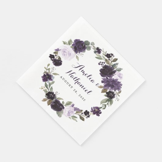 Elegant Paarse en gouden groene blad bloemetjesbru Servet (Hoek)