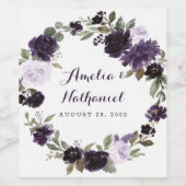 Elegant Paarse en gouden groene blad bloemetjesbru Wijn Etiket (Enkel label)