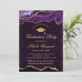 Elegant Paarse en gouden marmeren agaat Afstuderen Kaart (Staand voorkant)