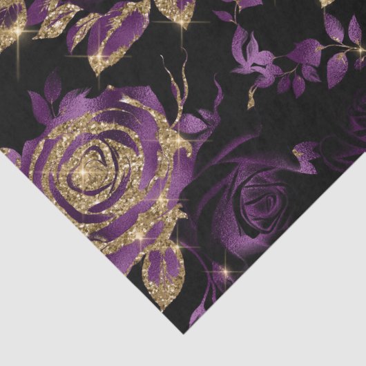 Elegant Paarse en gouden Roos bloemmotief Tissuepapier (Detail)