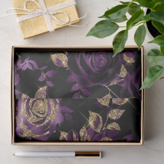 Elegant Paarse en gouden Roos bloemmotief Tissuepapier (Geschenk)