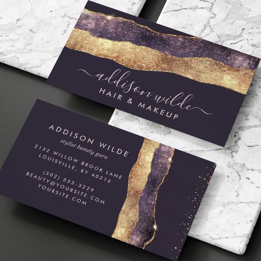 Elegant Paarse en gouden trendy modern script Visitekaartje