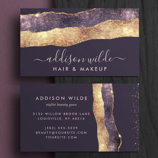 Elegant Paarse en gouden trendy modern script Visitekaartje