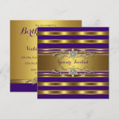 Elegant Paarse en gouden verjaardagsfeestje Kaart (Voorkant / Achterkant)