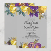 Elegant Paarse en grijze bruiloft Kaart (Voorkant / Achterkant)