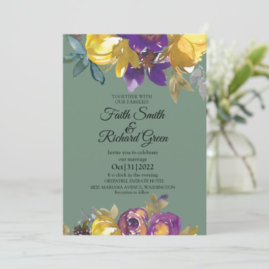 Elegant Paarse en groene Herfst Kaart (Staand voorkant)