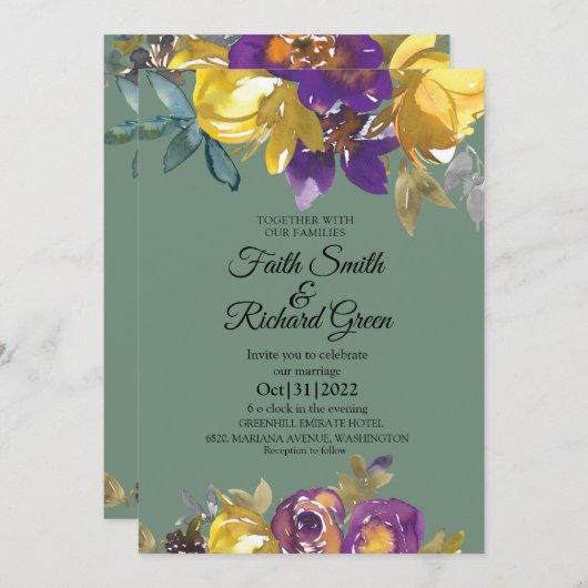 Elegant Paarse en groene Herfst Kaart (Voorkant / Achterkant)