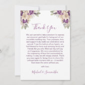 Elegant Paarse en Ivoor Roos Bruiloft Bedankkaart (Voorkant)