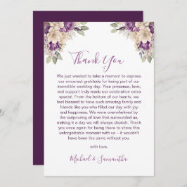 Elegant Paarse en Ivoor Roos Bruiloft Bedankkaart