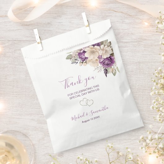 Elegant Paarse en Ivoor Roos Bruiloft Bedankzakje (Geknipt)