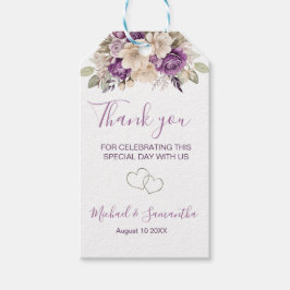 Elegant Paarse en Ivoor Roos Bruiloft Cadeaulabel