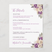 Elegant Paarse en Ivoor Roos Bruiloft Informatiekaartje (Voorkant)