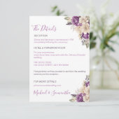 Elegant Paarse en Ivoor Roos Bruiloft Informatiekaartje (Staand voorkant)