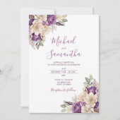 Elegant Paarse en Ivoor Roos Bruiloft Kaart (Voorkant)