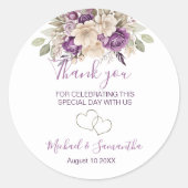 Elegant Paarse en Ivoor Roos Bruiloft Ronde Sticker (Voorkant)