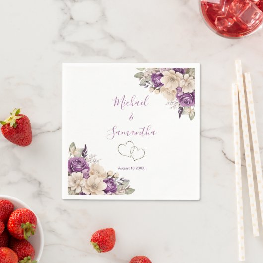 Elegant Paarse en Ivoor Roos Bruiloft Servet (Insitu)