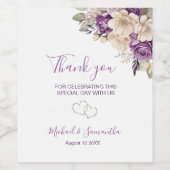 Elegant Paarse en Ivoor Roos Bruiloft Wijn Etiket (Enkel label)