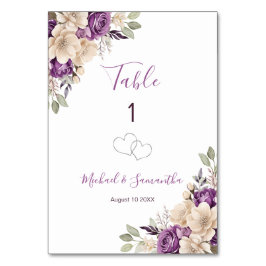 Elegant Paarse en Ivoor Roos Trouwbord Kaart