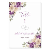 Elegant Paarse en Ivoor Roos Trouwbord Kaart (Achterkant)