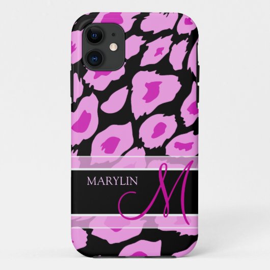Elegant Paarse en roze luipaard met monogram Case-Mate iPhone Case (Achterkant)