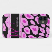 Elegant Paarse en roze luipaard met monogram Case-Mate iPhone Case (Achterkant (horizontaal))