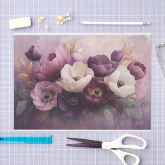 Elegant Paarse en witte bloemenboeket Tissuepapier (Craft)