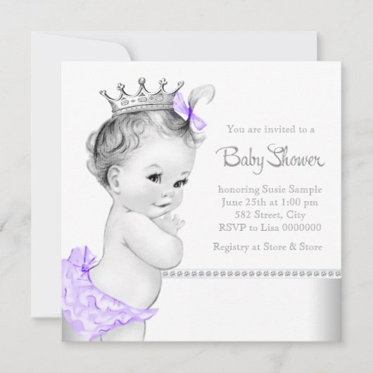 Elegant Paarse en zilveren Baby shower Kaart (Voorkant)