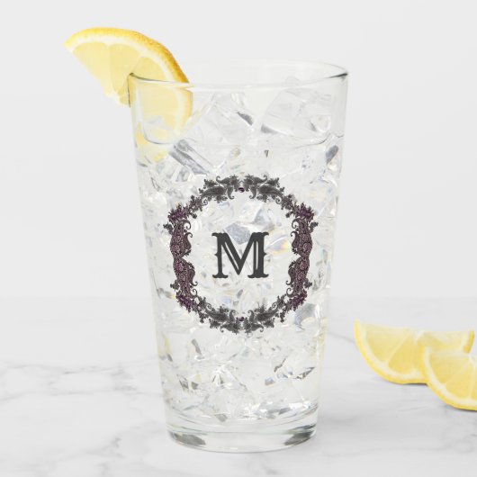 Elegant Paarse en zilveren ingelijst monogram Glas (Voorkant ijs)