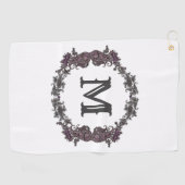 Elegant Paarse en zilveren ingelijst monogram Golfhanddoek (Horizontaal)