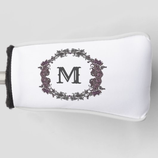 Elegant Paarse en zilveren ingelijst monogram Golfheadcover (Voorkant)