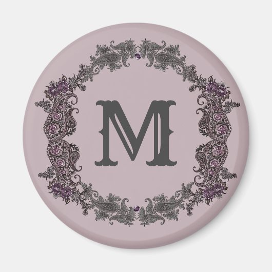 Elegant Paarse en zilveren ingelijst monogram Magneet (Voorkant)