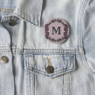 Elegant Paarse en zilveren ingelijst monogram Ronde Button 5,7 Cm