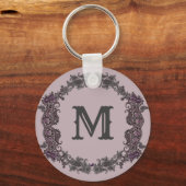 Elegant Paarse en zilveren ingelijst monogram Sleutelhanger (Voorkant)