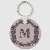 Elegant Paarse en zilveren ingelijst monogram Sleutelhanger (Achterkant)