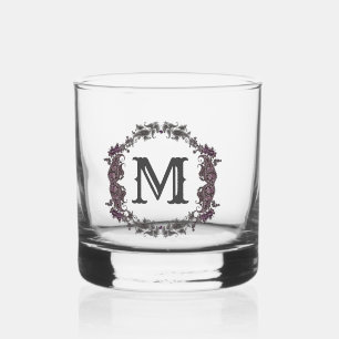 Elegant Paarse en zilveren ingelijst monogram Whisky Glas