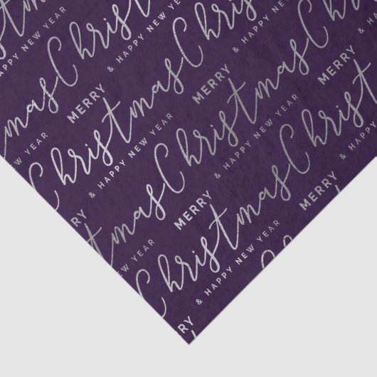 Elegant Paarse en zilverkleurige kersttekst Tissuepapier (Detail)