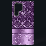 Elegant paarse en zwarte bloemendamasjes en -zeuge samsung galaxy hoesje<br><div class="desc">Afbeelding van paarse en zwarte vochtige dampen en zeugen. Aangepast monogram.</div>