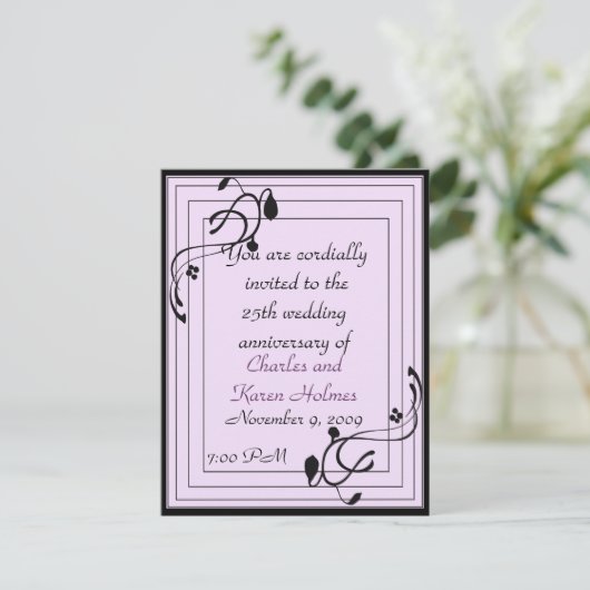 Elegant Paarse en zwarte uitnodiging (Staand voorkant)