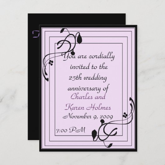 Elegant Paarse en zwarte uitnodiging (Voorkant / Achterkant)