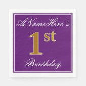 Elegant Paarse, Faux Gold 1e Verjaardag + Naam Servetten (Voorkant)