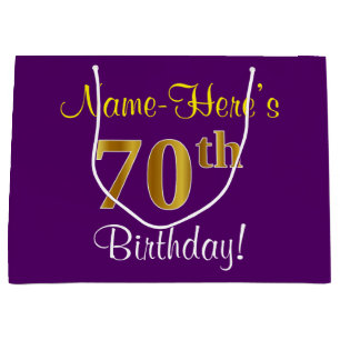 Elegant, Paarse, Faux Gold 70th Birthday + Naam Large Cadeautasje