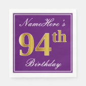 Elegant Paarse, Faux Gold 94ste verjaardag + naam Servetten (Voorkant)