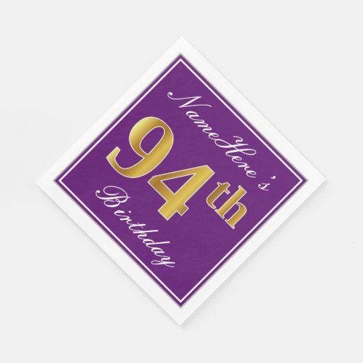 Elegant Paarse, Faux Gold 94ste verjaardag + naam Servetten (Hoek)