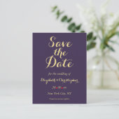 Elegant Paarse Faux Gold Bruiloft Save the Date Briefkaart (Staand voorkant)