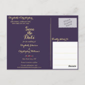 Elegant Paarse Faux Gold Bruiloft Save the Date Briefkaart (Achterkant)