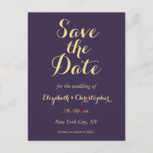 Elegant Paarse Faux Gold Bruiloft Save the Date