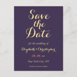 Elegant Paarse Faux Gold Bruiloft Save the Date Briefkaart