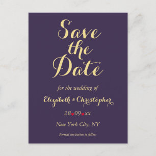 Elegant Paarse Faux Gold Bruiloft Save the Date Briefkaart