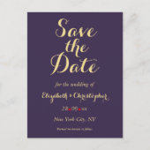 Elegant Paarse Faux Gold Bruiloft Save the Date Briefkaart (Voorkant)